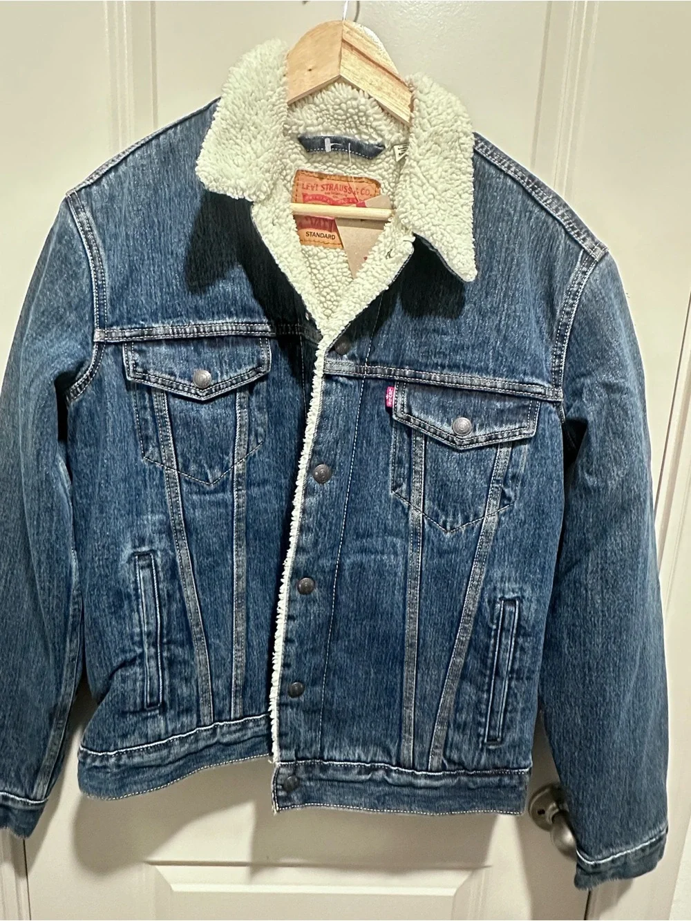 Levi's Blue Denim Jacket with Cream Sherpa Collar